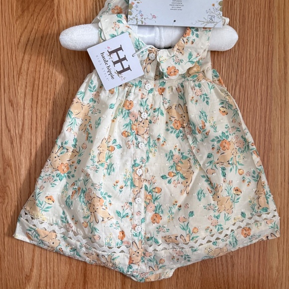 Haute Hippie Baby Girl Easter Dress W/Shoes, Bunny Ear Headband & Diaper Cover - Picture 2 of 16